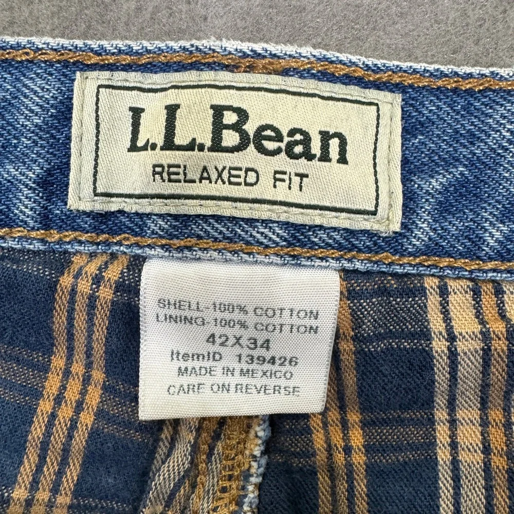 L.L. Bean Flannel Lined Jeans Men 42x34 Blue Relaxed Fit Denim Outdoor Workwear